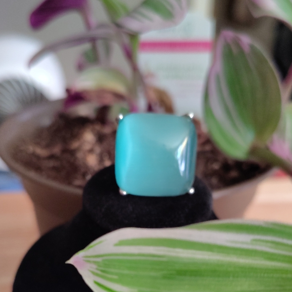 Chic Turquoise Square Gemstone Ring - image 1